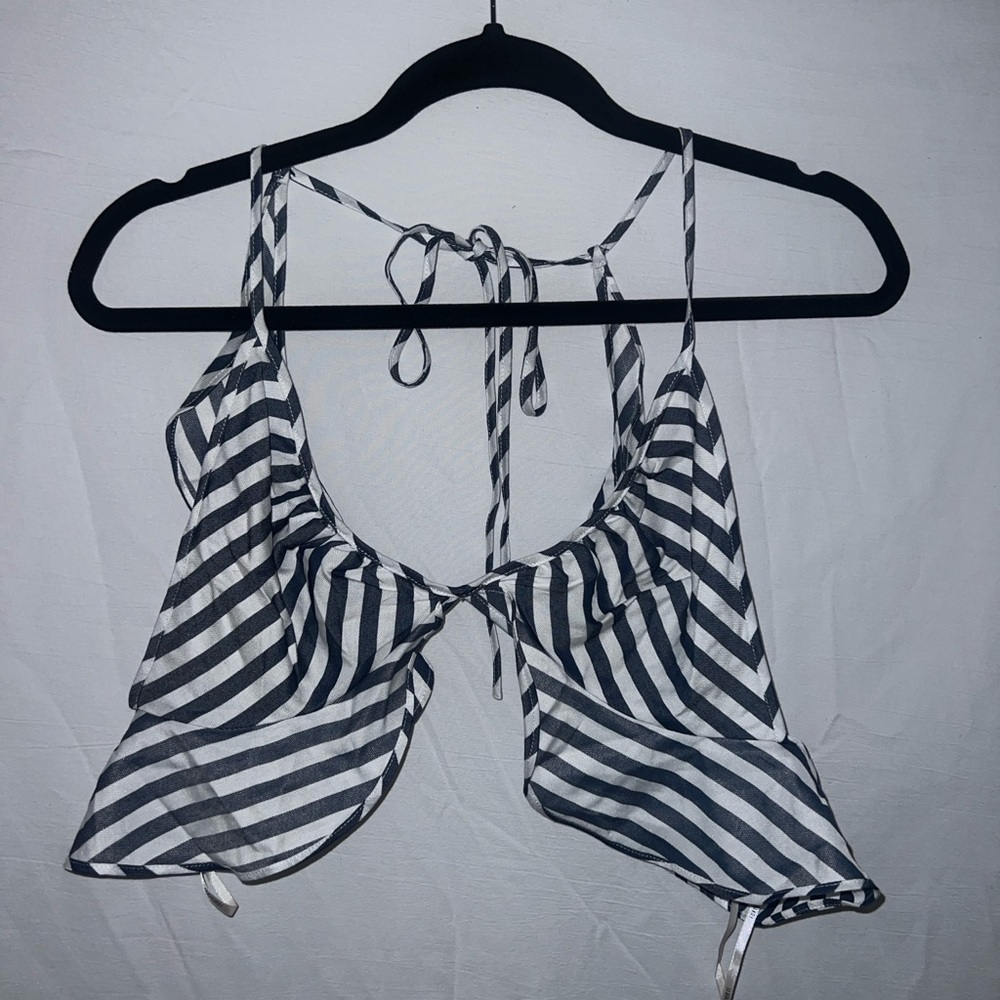 Navy & White Striped Tie Crop Top